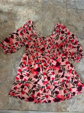 Girls Pink Floral Smocked Dress Top